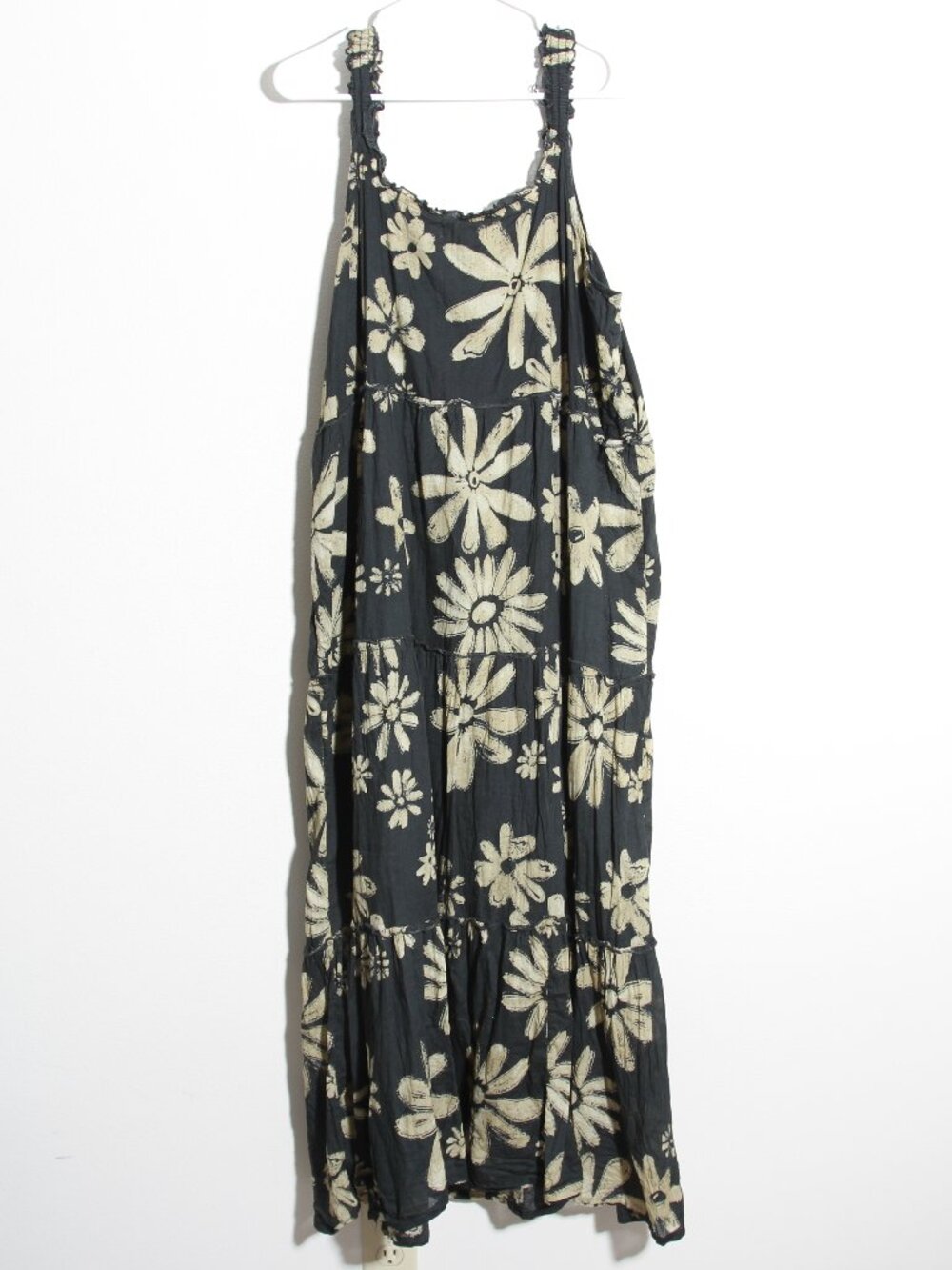 Natural Life Adele Cotton Maxi Dress Black Cream Daisies Tiered Size XXL - Picture 10 of 14